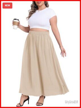 Plus Size Maxi Skirt Casual Elastic High Waist Boho Flowy A-line Long Skirts